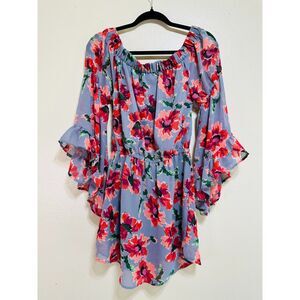 Blush Women's Off The Shoulder Floral Tunic Top With Angel Sleeves Size S Hi/Low